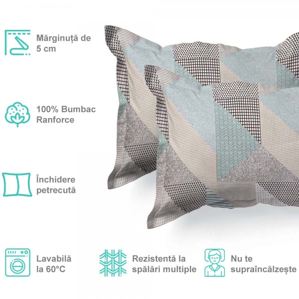 Set de 2 fete de perna 70x70cm din Bumbac Ranforce cu marginuta, cod culoare 98