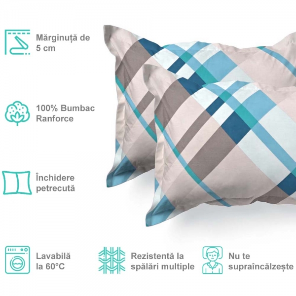 Set de 2 fete de perna 40x60cm din Bumbac Ranforce cu marginuta, cod culoare 74