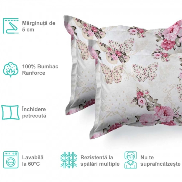 Set de 2 fete de perna 40x40cm din Bumbac Ranforce cu marginuta, cod culoare 58-B