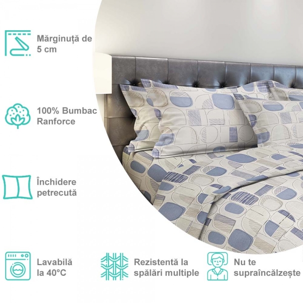 Lenjerie de pat Pernador® din Bumbac Ranforce, 2 persoane XL, cod culoare 68