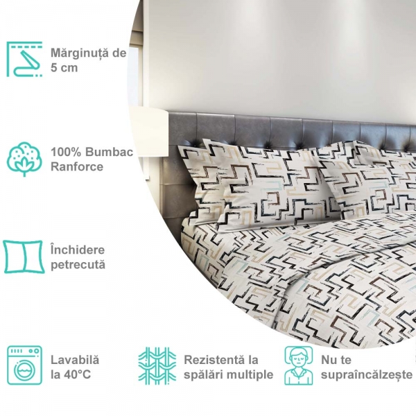 Lenjerie de pat Pernador® din Bumbac Ranforce, 1 persoana, cod culoare 73-A