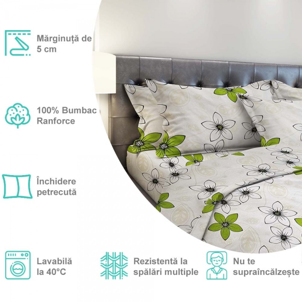 Lenjerie de pat Pernador® din Bumbac Ranforce, 2 persoane, cod culoare 118