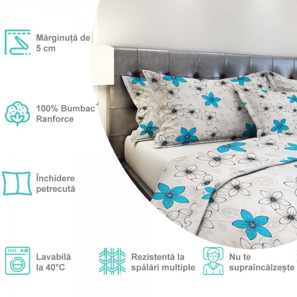 Lenjerie de pat Pernador® din Bumbac Ranforce, 2 persoane, cod culoare 86