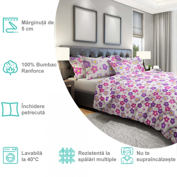 Lenjerie de pat Pernador® din Bumbac Ranforce, 2 persoane XL, cod culoare 6