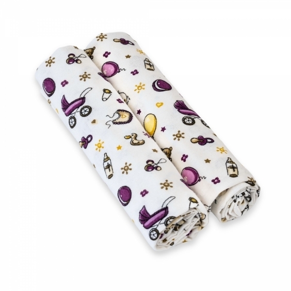 2 Scutece reutilizabile 70x70cm, jucarii mov