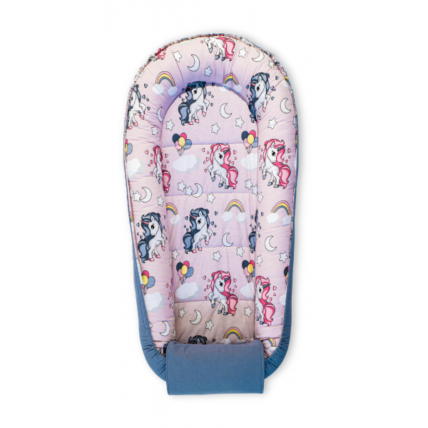 Baby Nest din Bumbac, model gri unicorn