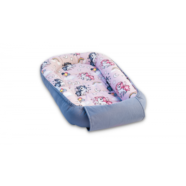Baby Nest din Bumbac, model gri unicorn