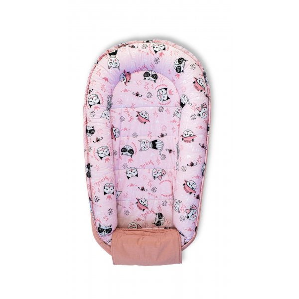 Baby Nest din Bumbac, model pisici somon