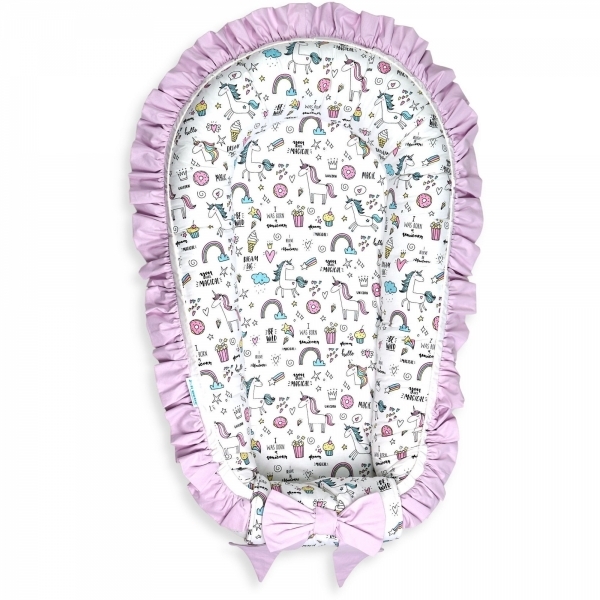 Baby Nest Premium din Bumbac, unicorn cu roz deschis