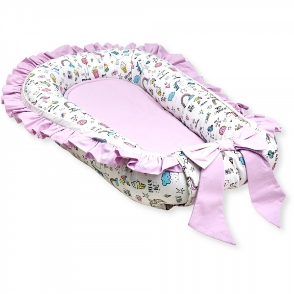 Baby Nest Premium din Bumbac, unicorn cu roz deschis