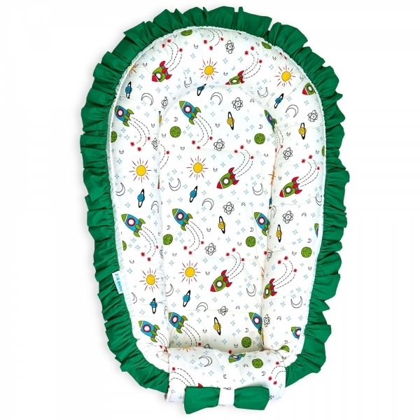Baby Nest Premium din Bumbac, rachete cu verde inchis