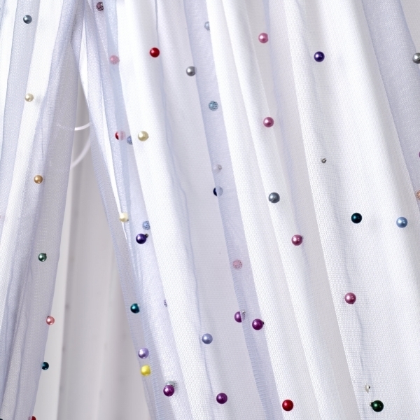 Baldachin de tavan din tulle si voal, alb cu gri