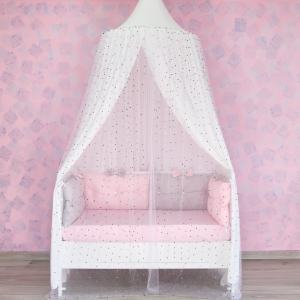 Baldachin de tavan din tulle si voal, alb