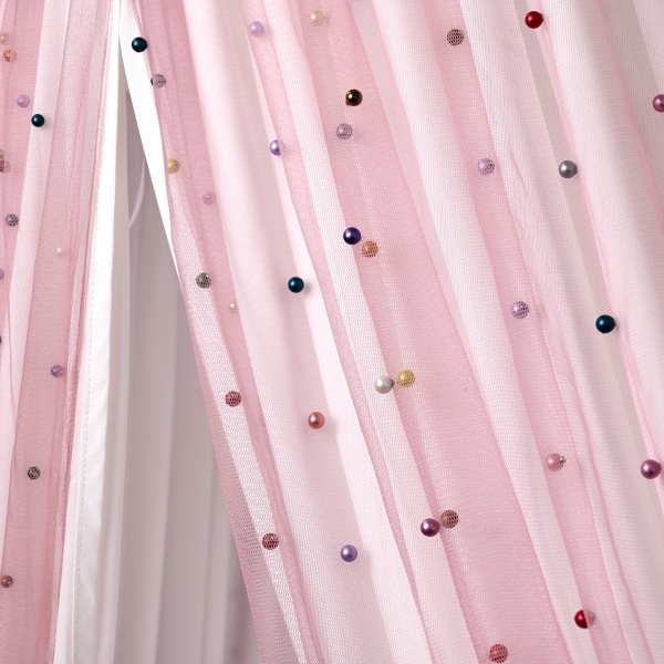 Baldachin de tavan din tulle si voal, alb cu roz