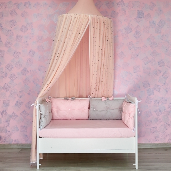 Baldachin de tavan din tulle si voal, peach alb