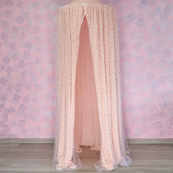 Baldachin de tavan din tulle si voal, peach alb