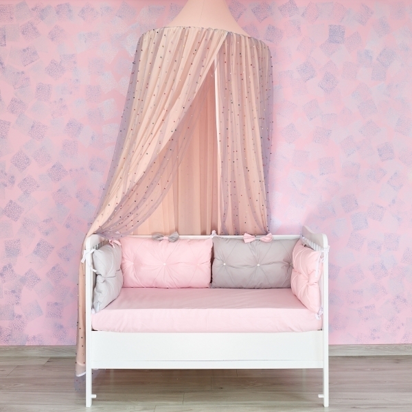 Baldachin de tavan din tulle si voal, peach gri