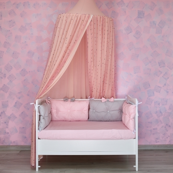 Baldachin de tavan din tulle si voal, peach roz