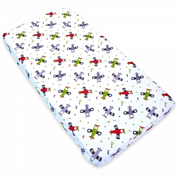 Cearsaf cu elastic pentru patut copii 120x60, avioane