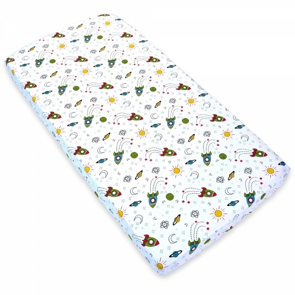 Cearsaf cu elastic pentru patut copii 120x60, rachete