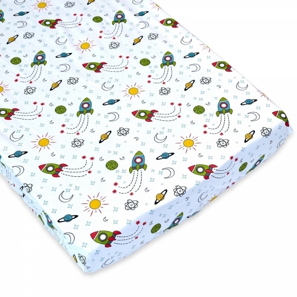 Cearsaf cu elastic pentru patut copii 120x60, rachete