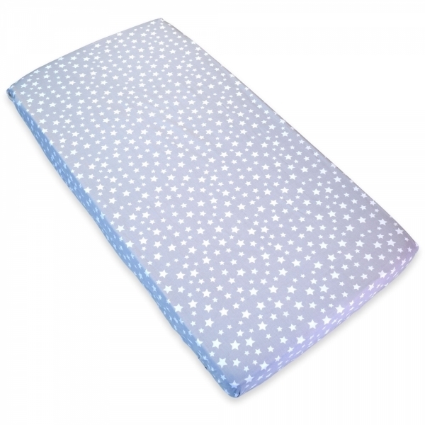 Cearsaf cu elastic pentru patut copii 120x60, stele albe cu fundal gri