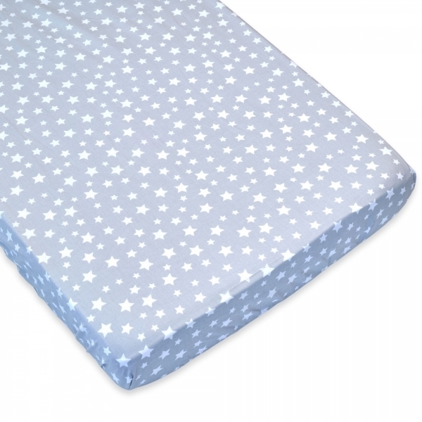 Cearsaf cu elastic pentru patut copii 120x60, stele albe cu fundal gri
