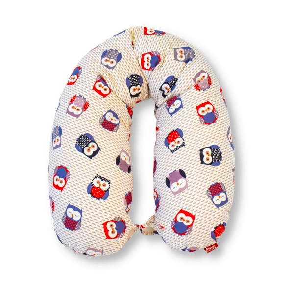 Husa din Bumbac pentru perna pentru gravide tip cornulet 3 in 1, bufnite