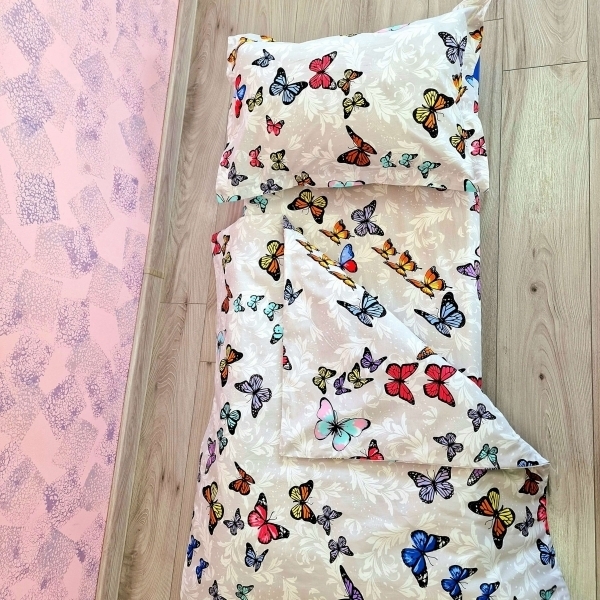 Lenjerie din Bumbac pentru patut stivuibil, Fluturi colorati