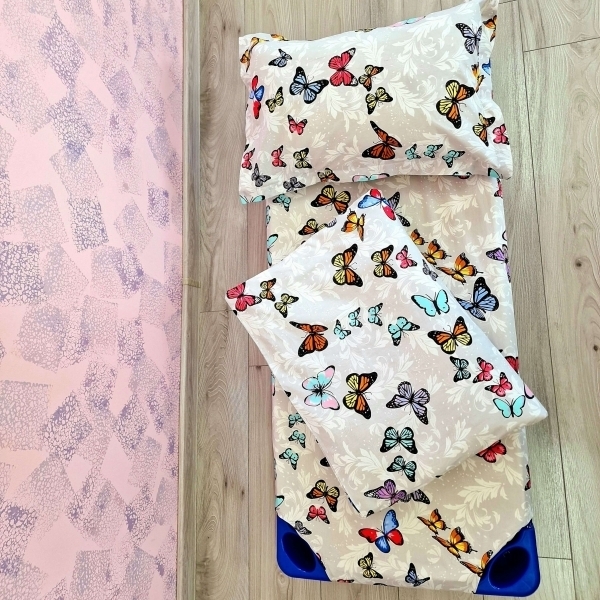 Lenjerie din Bumbac pentru patut stivuibil, Fluturi colorati