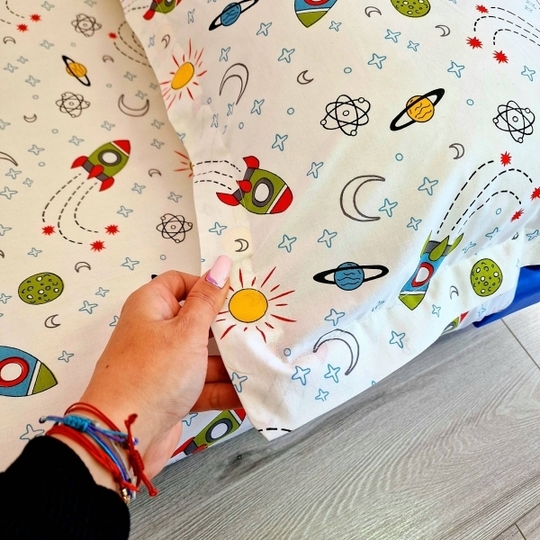 Lenjerie din Bumbac pentru patut stivuibil, Rachete si planete