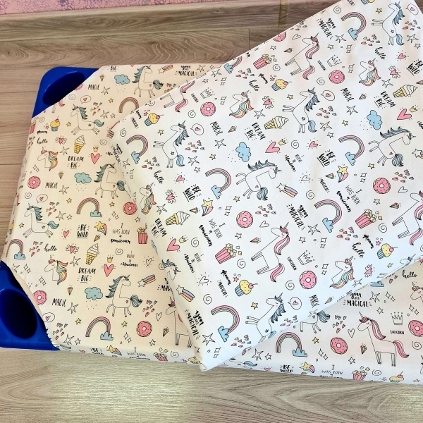 Lenjerie din Bumbac pentru patut stivuibil, Unicorn si briose