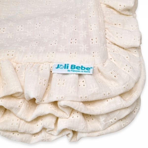 Paturica din muselina dublata cu broderie, 80 x 80cm, galben deschis