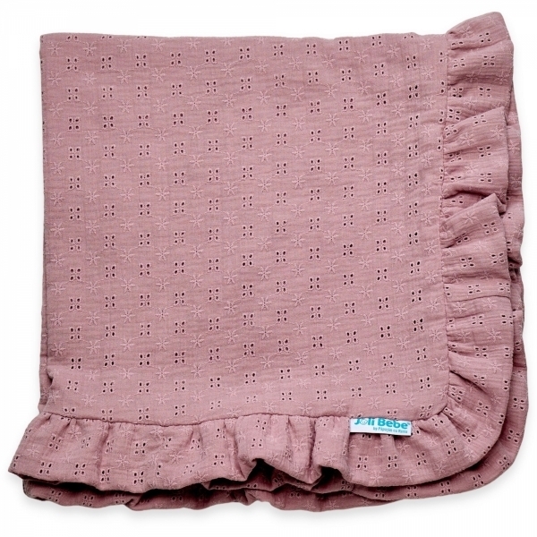 Paturica din muselina dublata cu broderie, 80 x 80cm, roz inchis