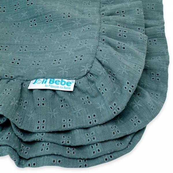 Paturica din muselina dublata cu broderie, 80 x 80cm, verde inchis