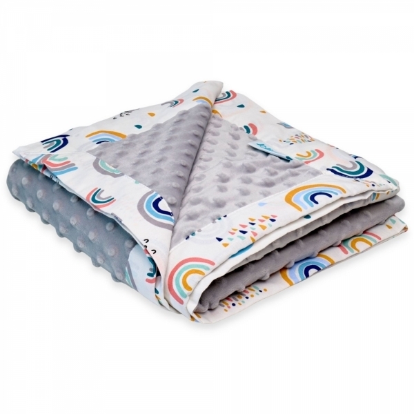 Paturica cu 2 fete din plus minky si bumbac, 100 x 100cm, curcubee 2 cu gri