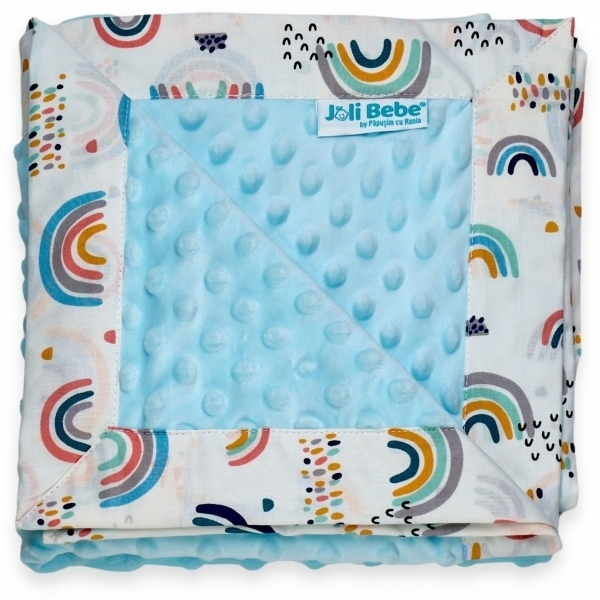 Paturica cu 2 fete din plus minky si bumbac, 100 x 100cm, curcubee cu blue