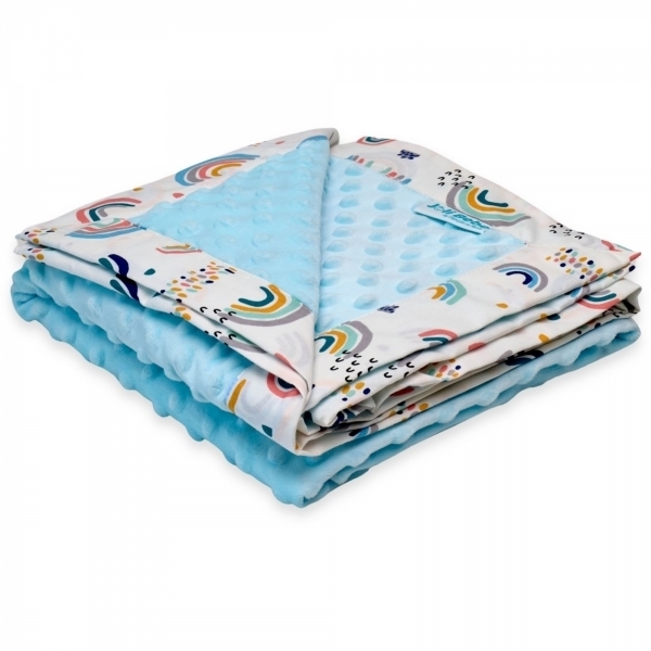 Paturica cu 2 fete din plus minky si bumbac, 100 x 100cm, curcubee cu blue
