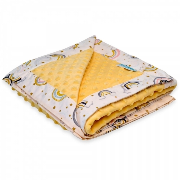 Paturica cu 2 fete din plus minky si bumbac, 100 x 100cm, curcubee cu galben
