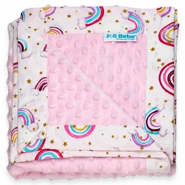 Paturica cu 2 fete din plus minky si bumbac, 100 x 100cm, curcubee cu roz