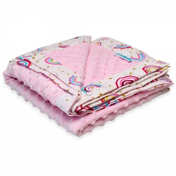 Paturica cu 2 fete din plus minky si bumbac, 100 x 100cm, curcubee cu roz