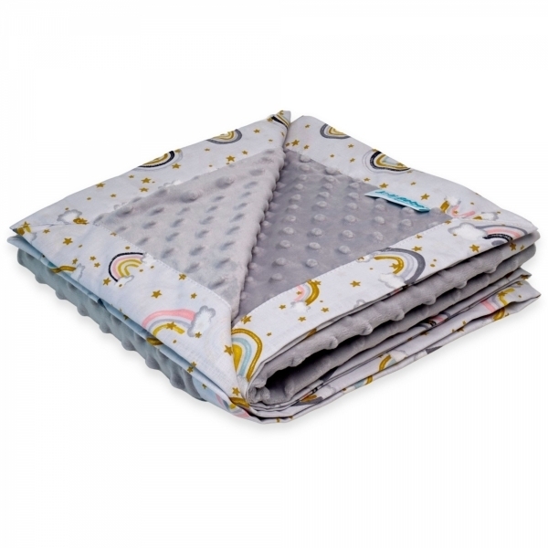 Paturica cu 2 fete din plus minky si bumbac, 100 x 100cm, curcubee cu gri