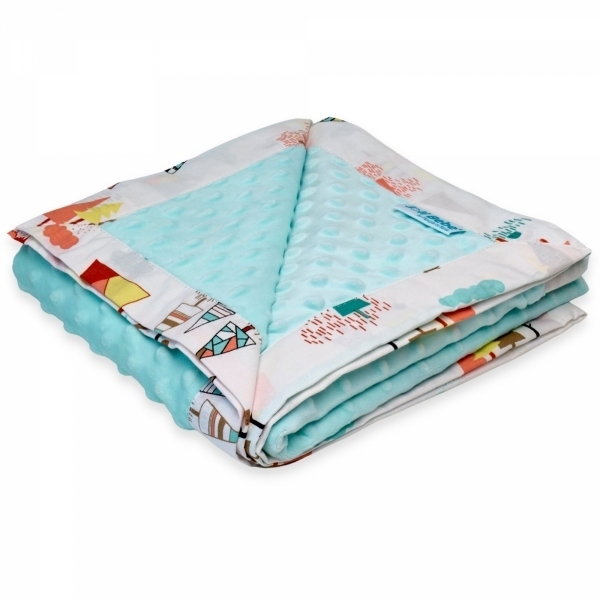 Paturica cu 2 fete din plus minky si bumbac, 100 x 100cm, munti cu fistic