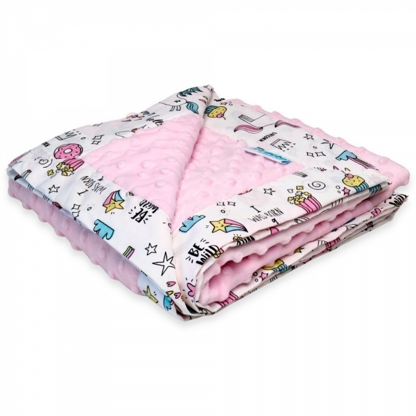 Paturica cu 2 fete din plus minky si bumbac, 100x100 cm, dream big