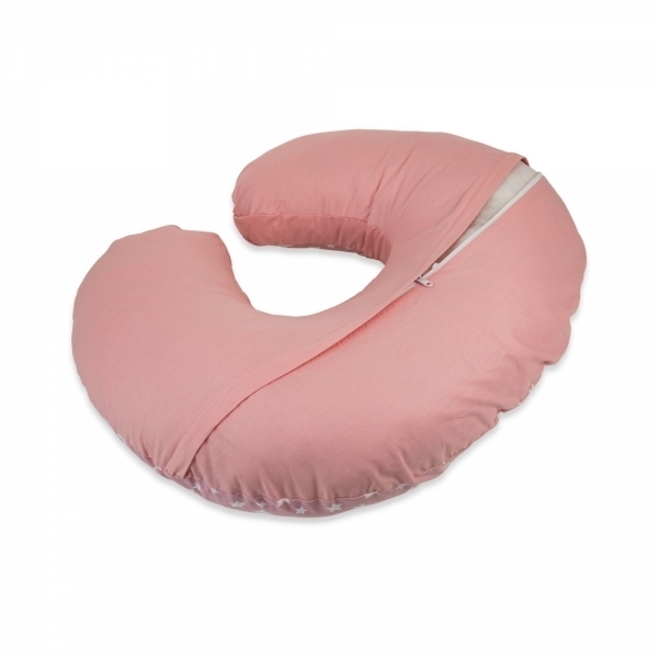 Perna pentru alaptare 2 in 1 cu husa detasabila, stelute albe cu fundal roz