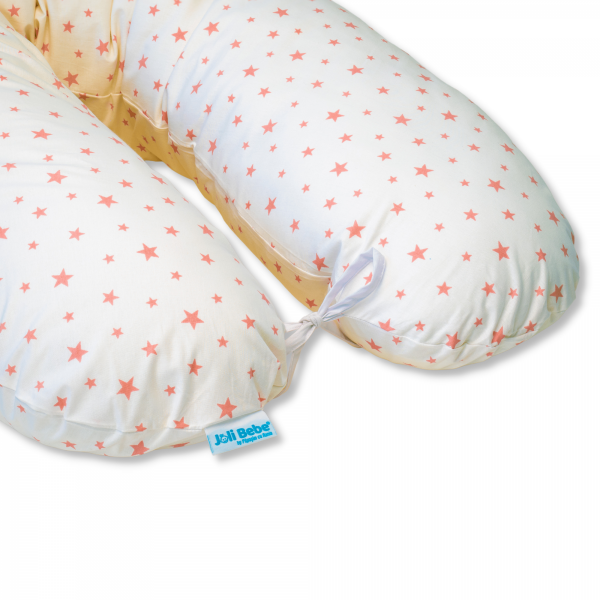 Perna pentru gravide tip cornulet 3 in 1 din bumbac, alb cu stelute roz