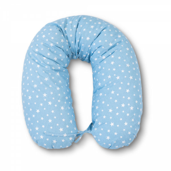 Perna pentru gravide tip cornulet 3 in 1 din bumbac, albastra cu stelute