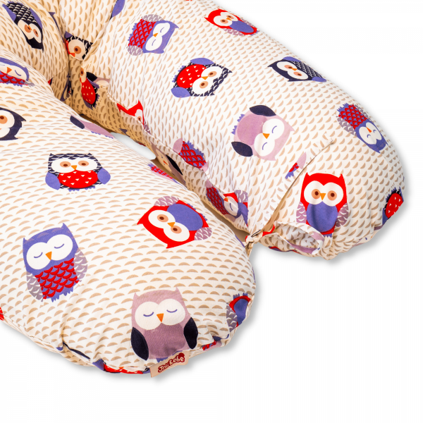 Perna pentru gravide tip cornulet 3 in 1 din bumbac, bufnite