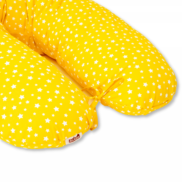 Perna pentru gravide tip cornulet 3 in 1 din bumbac, galben cu stelute