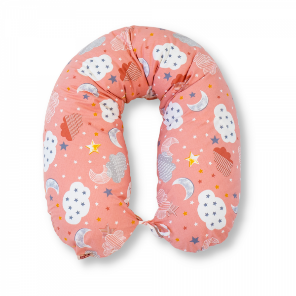 Perna pentru gravide tip cornulet 3 in 1 din bumbac, norisori cu roz